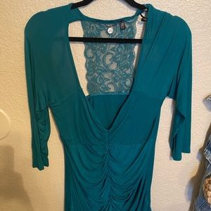 Bke turquoise lace back shirt/blouse